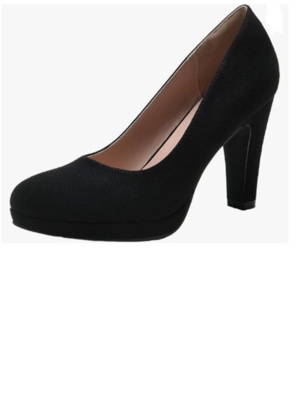 miss left Black Suede Low Platform Chunky High Heel Slip On Round Toe Pump